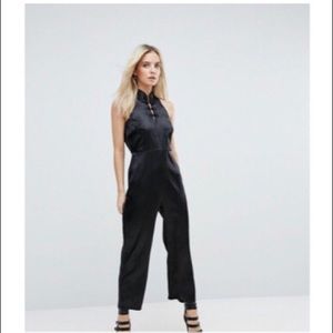 Black High Neck Silk Jumpsuit